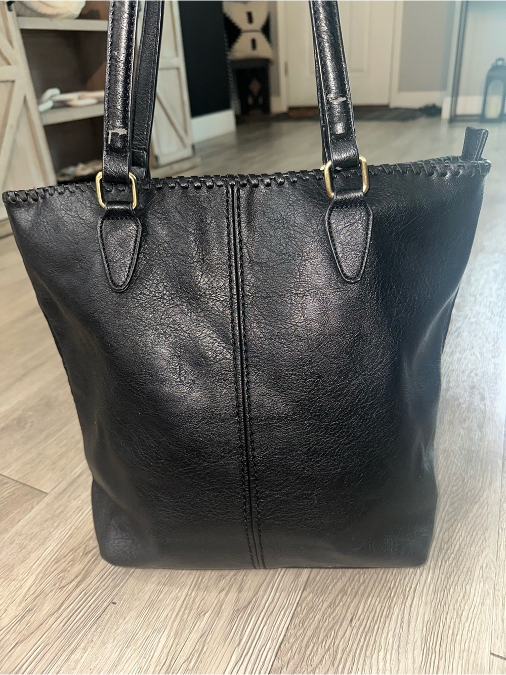 Antik Kraft Black Leather Shoulder Tote Bag Purse